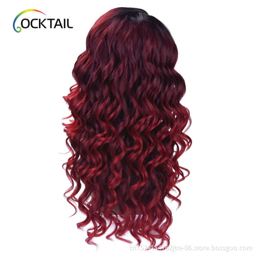 C side part 18" T1b/burgundy ombre color curly synthetic lace front wig